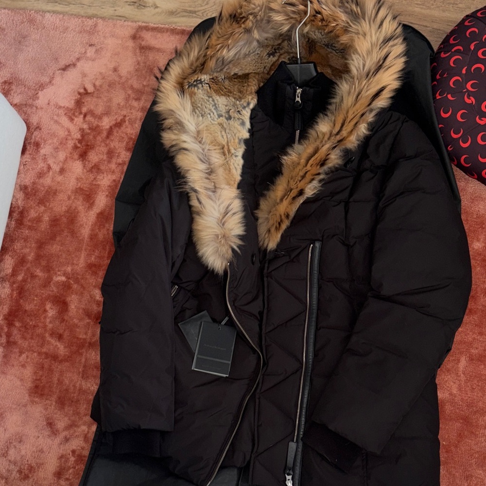 Mackage Black Puffer Jacket with Fur Trim